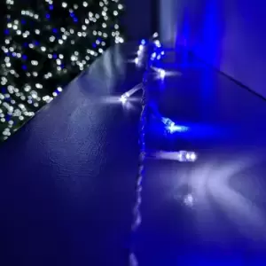 Image of 200 LED 16m Premier Christmas Outdoor Function Lights Timer Clear Cable Blue & White