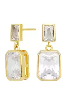 Image of Sterling Silver 925 14ct Gold With Cubic Zirconia Emerald Cut Drop Earrings
