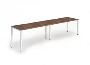 Image of Single White Frame Bench Desk 1400 Walnut (2 Pod)