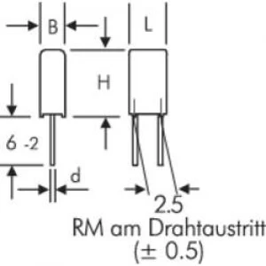 Image of MKS thin film capacitor Radial lead 0.015 uF 63 Vdc 10 2.5mm L x W x H 4.6 x 2.5 x 7mm Wima MKS 02 0015uF 10 63