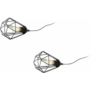 Image of 2 pack Mini Table Lamp Desk Light Black Steel Geometric Wire Shade 60W E27