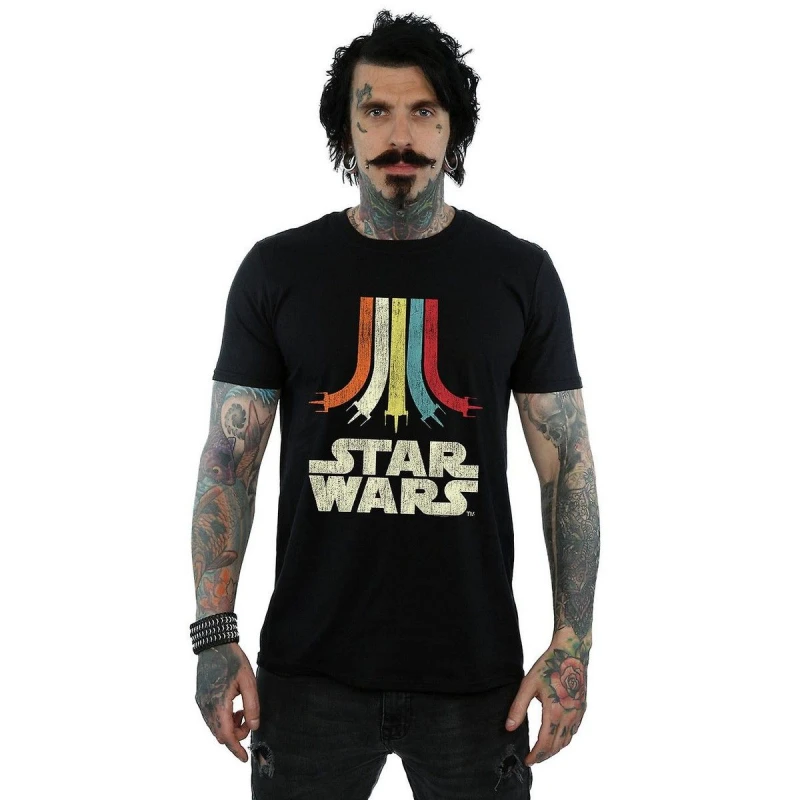 Image of Star Wars Star Wars Men Rainbow Cotton T-Shirt in Black Size: Small Black S Male 5063377440072
