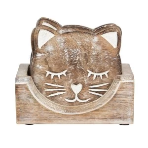 Image of Sass & Belle Wooden Carved Cat Coaster (Set of 6)