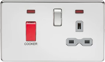 Image of KnightsBridge Screwless 45A DP switch and 13A switched socket with neons - polished chrome with grey insert