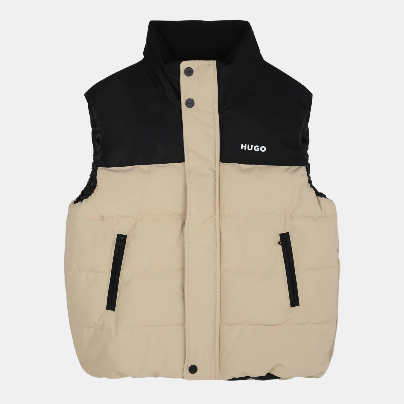 Image of Hugo Kids Padded Sleeveless Gilet Beige/Black male 8Y