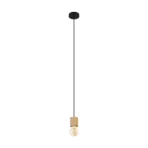 Image of Pendant Ceiling Light 1 x Round Brown Wood Bulb Holder Long Flex Bulb E27 28W
