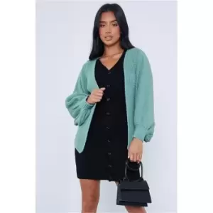 Image of I Saw It First Sage Petite Knitted Balloon Sleeve Cardigan - Green