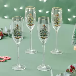 Image of Christmas Tree Set of 4 Champagne Flutes Clear