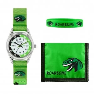 Image of Tikkers Childrens Green Dinosaur Fabric Strap Watch
