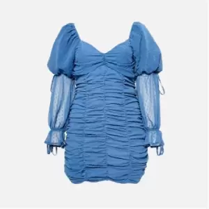 Image of Missguided Plus Size Dobby Ruched Mini Dress - Blue
