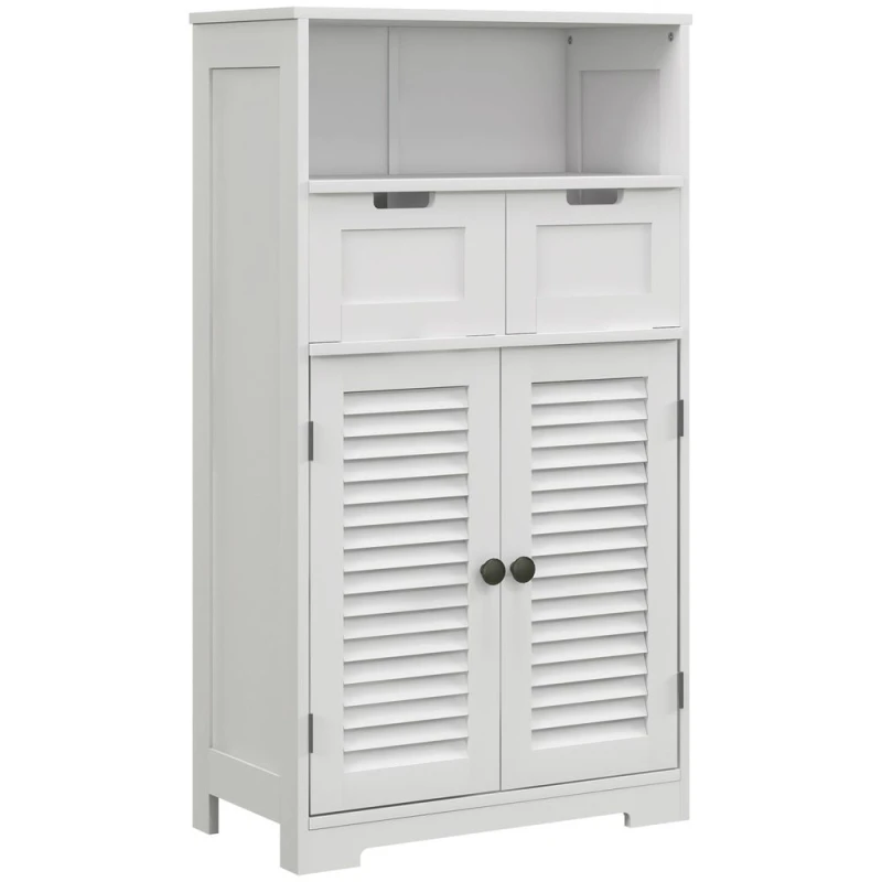 Image of Kleankin Small Bathroom Storage Cabinet With Louvred Doors, White 834-666V80WT