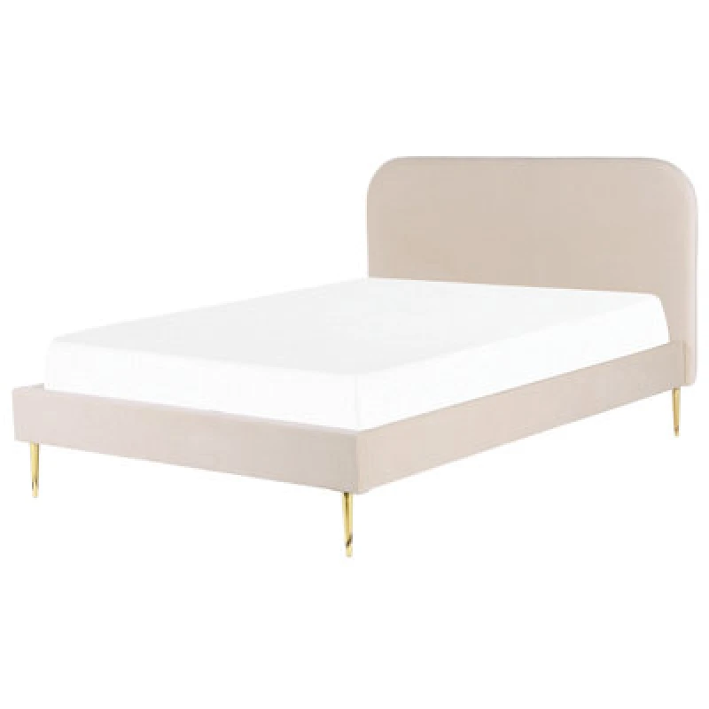 Image of Beliani Bed Velvet Flayat 160 X 200 Cm (Eu King Size) Light Beige