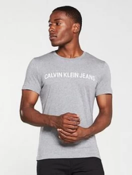 Image of Calvin Klein Jeans Institutional Logo Slim T-Shirt - Grey, Size L, Men
