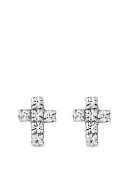 Image of Simply Silver Sterling Silver 925 Cubic Zirconia Cross Stud Earrings, One Colour, Women