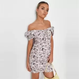 Image of Missguided Puff Tie Front Mini Dress Floral - Neutral