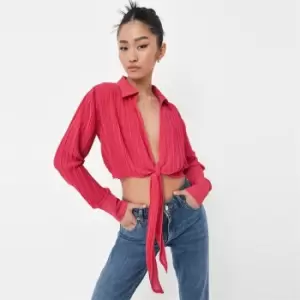 Image of Missguided Front Crinkle Blouse - Pink