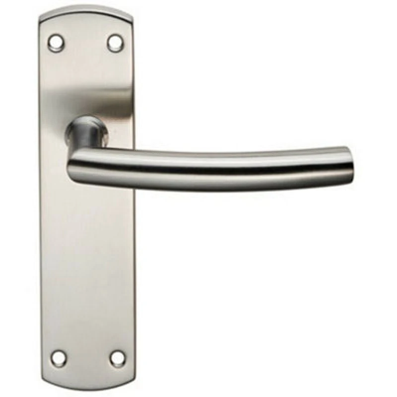 Image of Loops Curved Bar Lever Door Handle on Latch Backplate 172 x 44mm Satin Steel Metallics