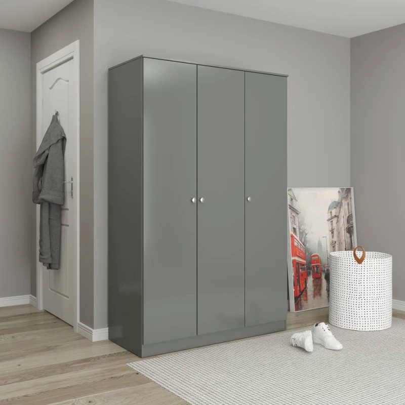 Image of Seconique Denver 3 Door Wardrobe in Grey Grey Unisex