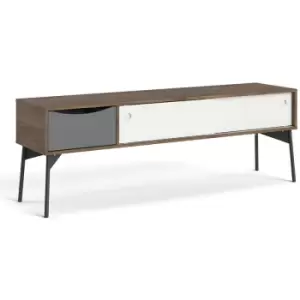 Image of Furniture To Go - Fur TV-Unit 2 sliding Doors + 1 Drawer in Grey, White and Walnut - Grey, White and Walnut