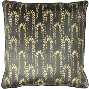 Image of Furn Wisteria Faux Foil Geometric Print Piped Edge Cushion Cover, Charcoal, 50 x 50 Cm