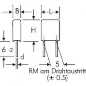 Image of MKS thin film capacitor Radial lead 0.022 uF 250 Vdc 20 5mm L x W x H 7.2 x 2.5 x 6.5mm Wima MKS2F022201A00KSSD 1