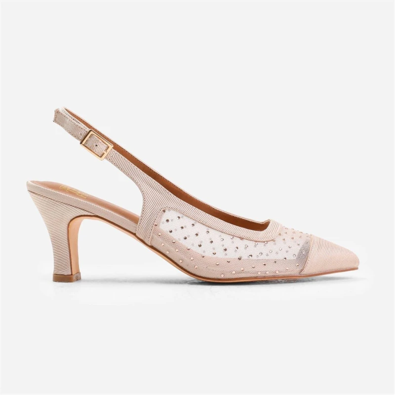 Image of Where's That From 'Sparkle' Wide Fit Diamante Mesh Pointed Heel With Slingback Strap Beige