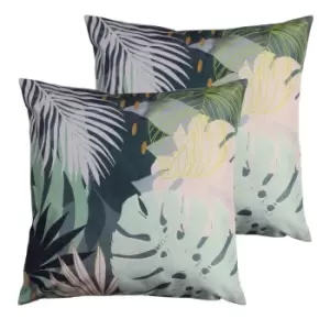 Image of Furn. Leafy Outdoor Twin Pack Polyester Filled Cushions Teal