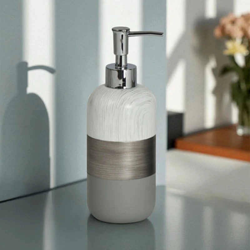 Image of Showerdrape Luxe Grey/White Collection Liquid Soap Dispenser Grey