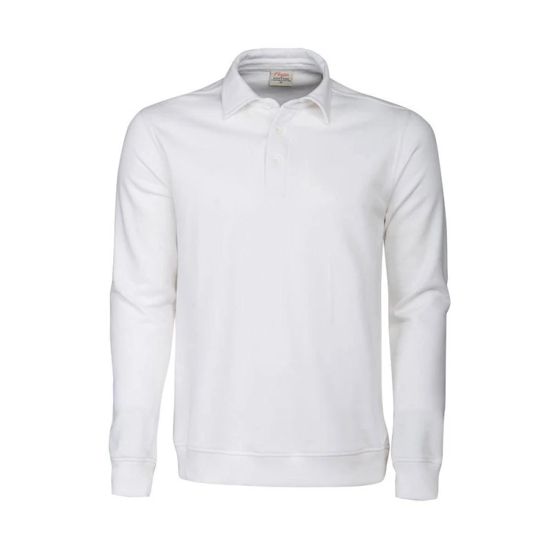 Image of Printer Mens Homerun Long-Sleeved Polo Shirt in White Size: XS White Male XS