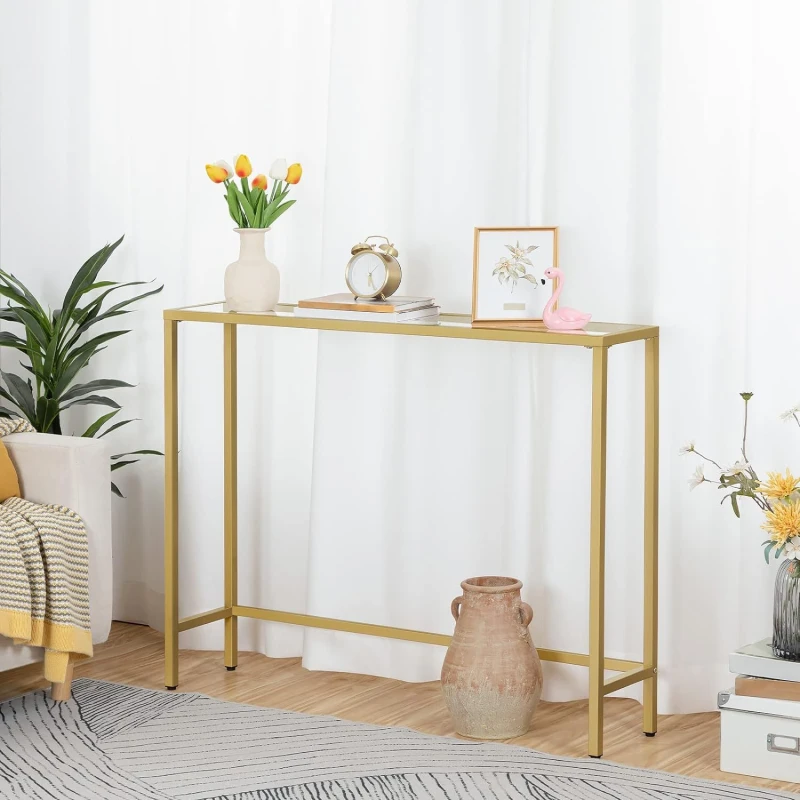 Image of Storvo Gold Metal Hallway Console Table Gold Unisex