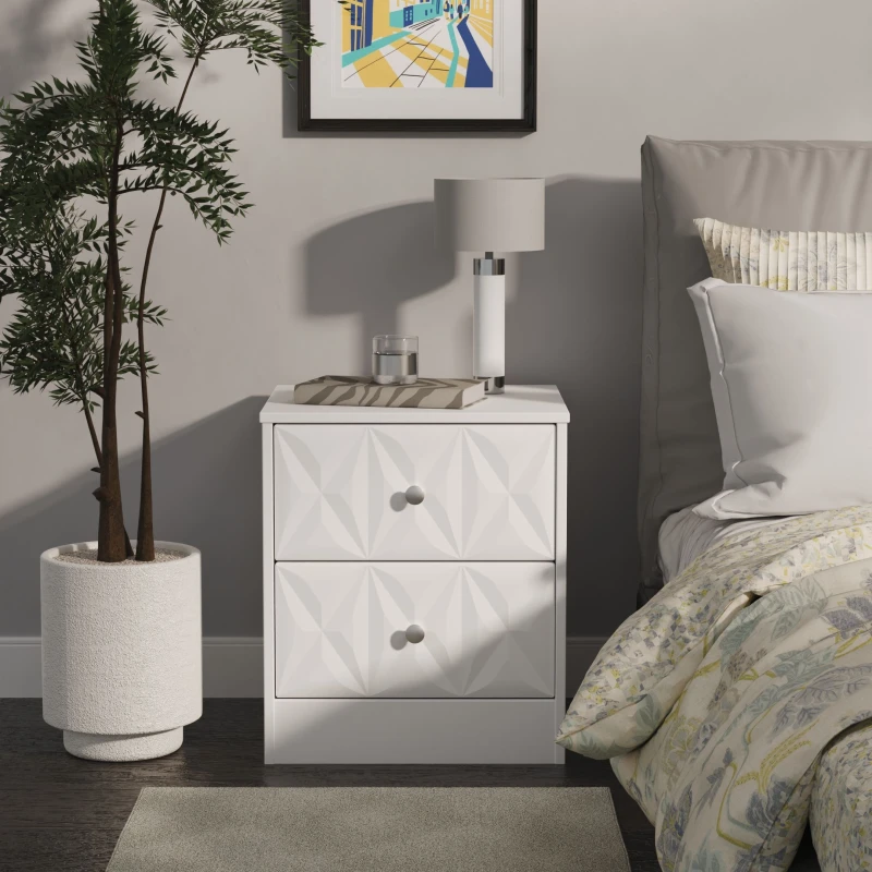 Image of Genoa Ready Assembled Matt White 2 Drawer Bedside Chest (H)521mm (W)450mm (D)395mm