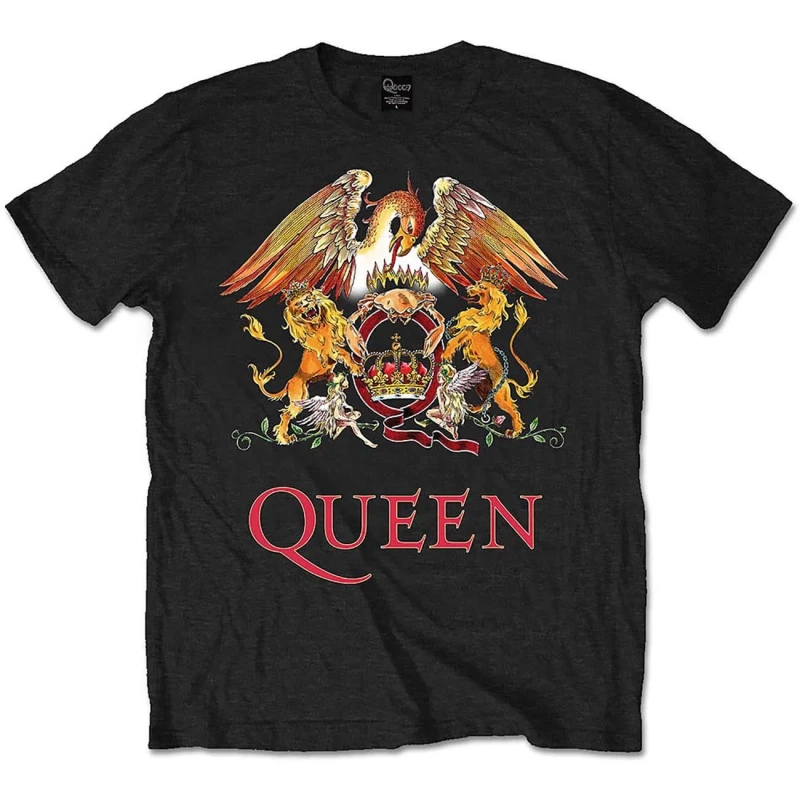 Image of Queen Queen Men Classic Crest Cotton T-Shirt in Black Size: 3X-Large Black XXXL Male 5063300075074