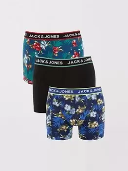 Image of Jack & Jones Mens 3 Pack Flower Print Boxer Briefs - Blue/Black Size M Men