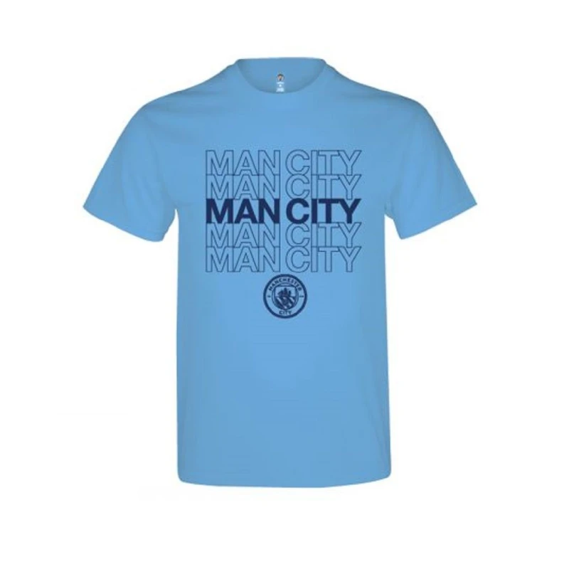 Image of Manchester City FC Mens Man City Sky Blue Logo T-Shirt Size: Small Blue Male S