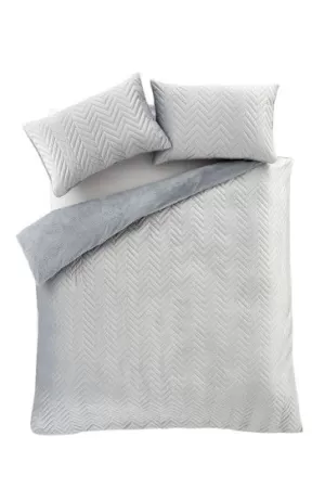 Image of Catherine Lansfield Silver So Soft Velvet Touch Zig Zag Pinsonic Duvet Cover and Pillowcase Set Silver