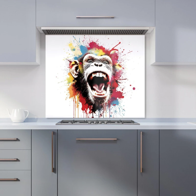 Image of Warren Reed - Designer Coloured Splashart Crazy Monkey Face Kitchen Splashback in Red Size: 600mm x 750mm Red Unisex 600mm x 750mm
