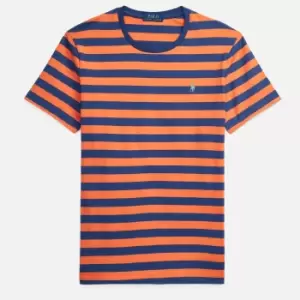 Image of Polo Ralph Lauren Mens Custom Slim Fit Jersey Striped T-Shirt - May Orange/Light Navy - S