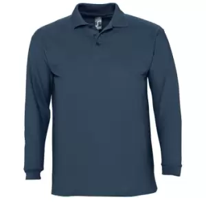 Image of SOLS Mens Winter II Long Sleeve Pique Cotton Polo Shirt (S) (Denim)