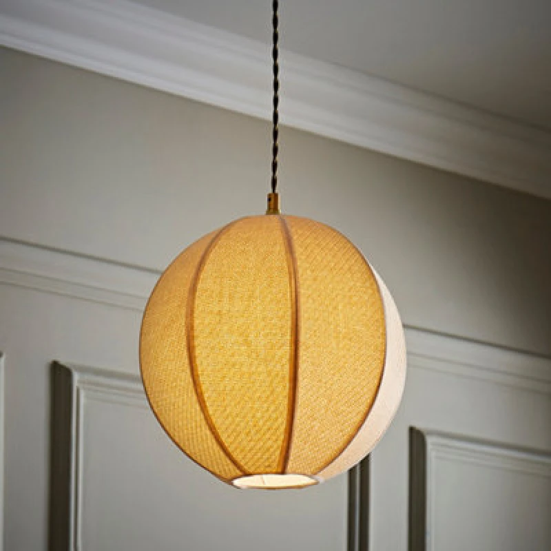 Image of ValueLights ValueLights Belle Woven Fabric Ball Easy Fit Ceiling Pendant Lamp Shade with Bulb in Natural Natural One Size Unisex 5059406065484