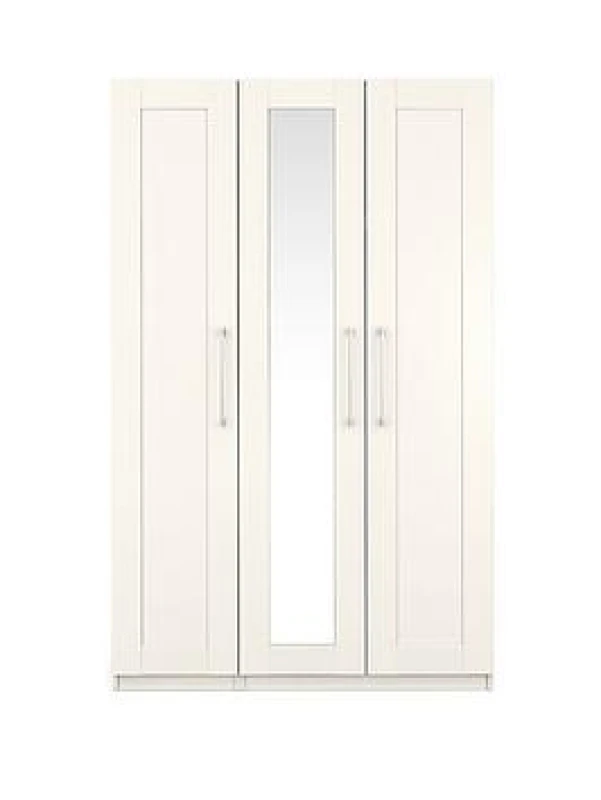Image of One Call Furniture Avignon 3 Door Wardrobe With Mirror Ready Assembled Light Grey ANLGR3DRM