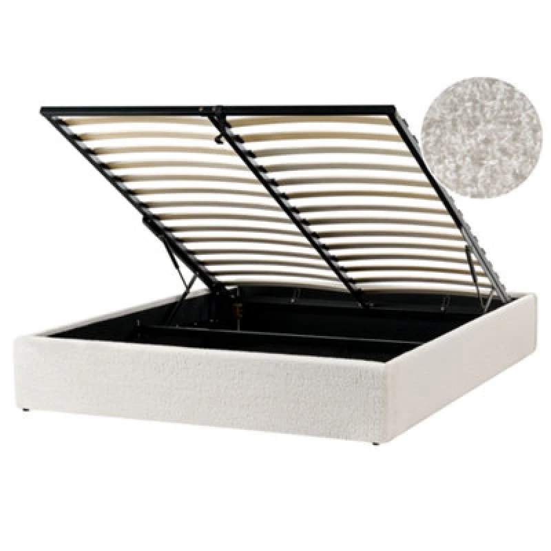 Image of Beliani Ottoman Bed Without Headboard Boucle Dinan 160 X 200 Cm (Eu King Size) Off-White