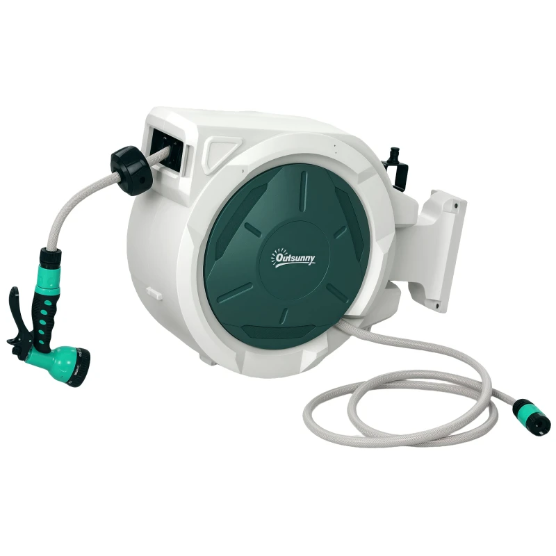 Image of Outsunny Retractable Hose Reel Wall Mounted with Lock - Light Grey TJ Hughes 5063603691254