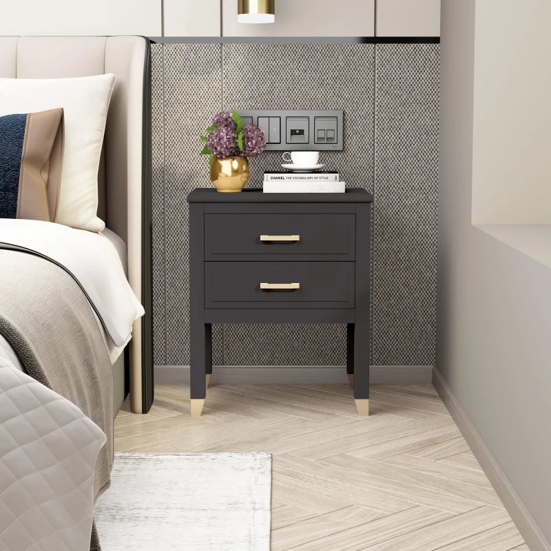 Image of Cabinet Bits Palazzi 2 Drawer Bedside Table in Dark Grey Dark Grey Unisex