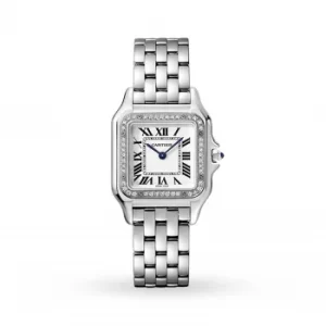 Image of Panthre De Cartier Watch Medium Model, Quartz Movement, Steel, Diamonds