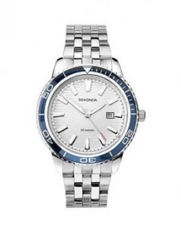 Image of Sekonda Sekonda Silver And Blue Bezel Date Dial Stainless Steel Bracelet Mens Watch