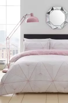 Image of Zander Reversible Duvet Set - Size: Single - Pink - Geometric