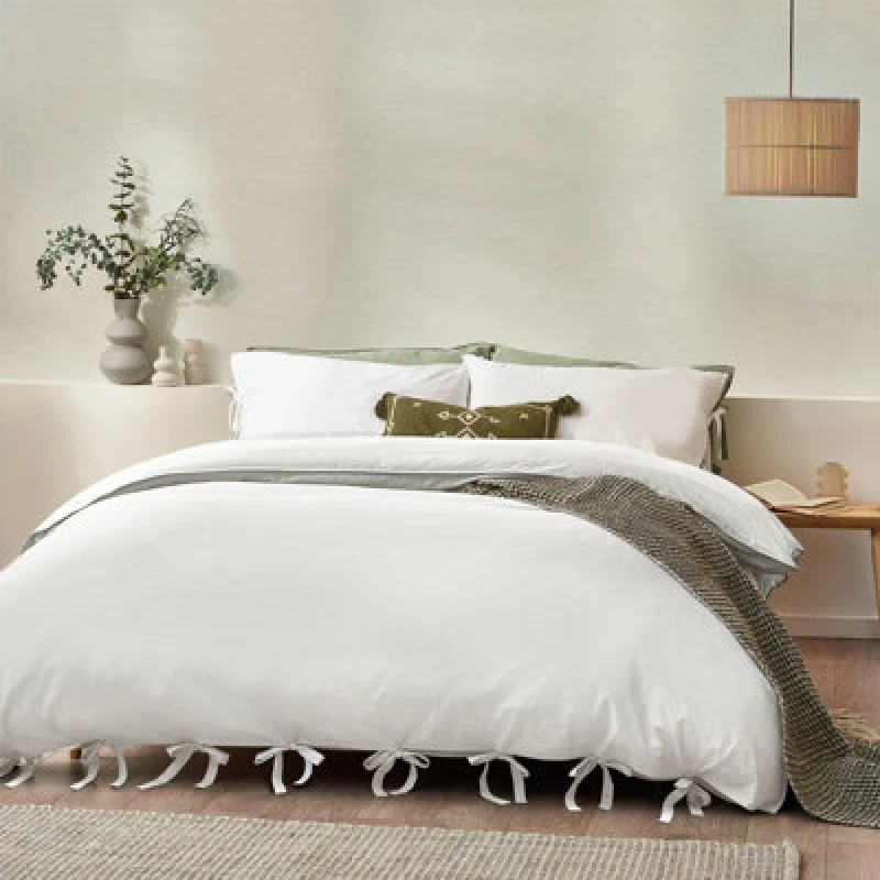 Image of Mallow Bow Tie Duvet Cover Set Warm White, Warm White / Single