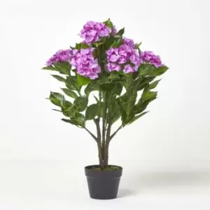 Image of Homescapes - Lilac Hydrangea Artificial Plant with Pot, 85cm - Purple