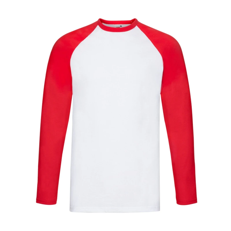 Image of Fruit Of The Loom Fruit of the Loom Men Contrast Long-Sleeved Baseball T-Shirt in White Size: Small White S Male 5063470880300
