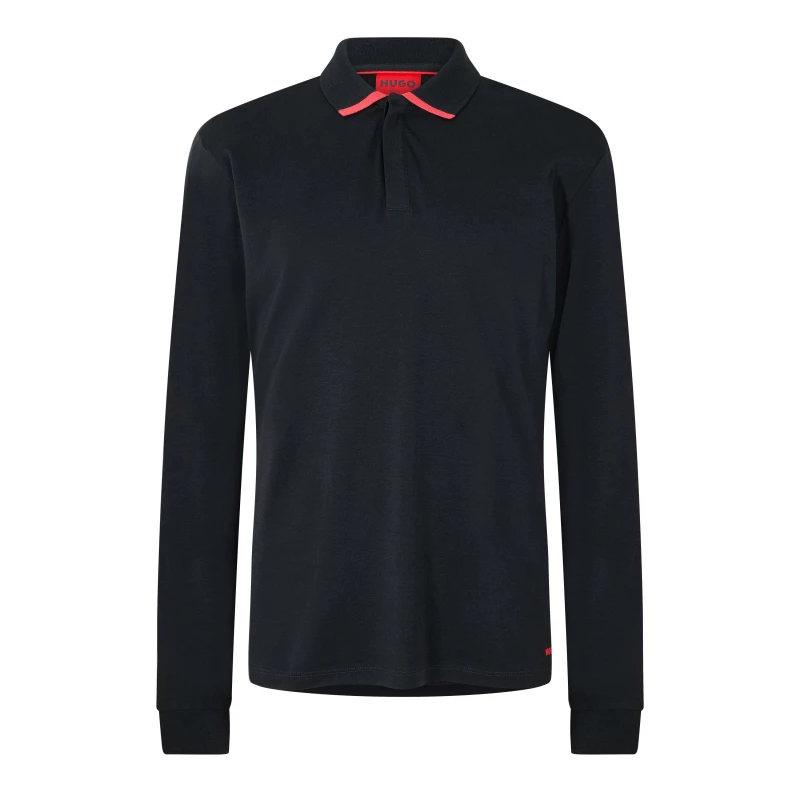 Image of Hugo Mens Dalomo Long Sleeve Polo Shirt Black male S